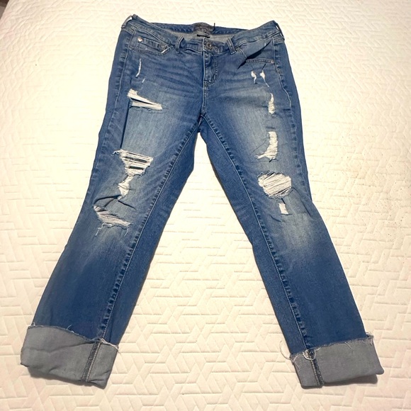 Torrid Blue Cropped Distressed Boyfriend Jeans - Picture 2 of 8